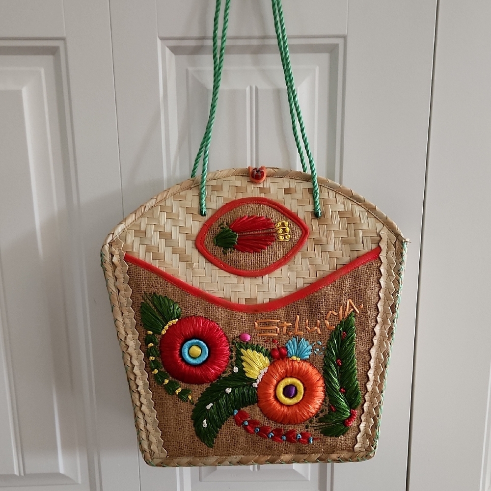 Embroidered Straw Tote Bag - Picture 2 of 11